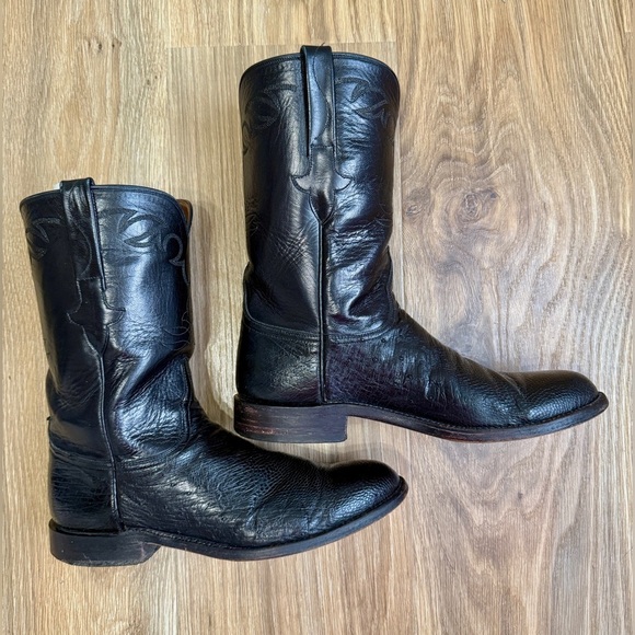 Lucchese Black Smooth Quill Ostrich Roper Western Boots L8347RA MADE in USA - Picture 7 of 11
